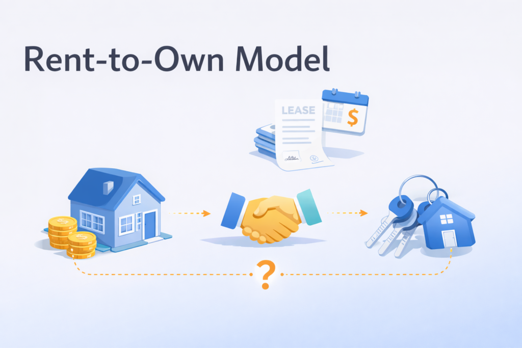 Rent-to-own property agreement signing in Dubai - tenant and landlord reviewing RTO contract terms