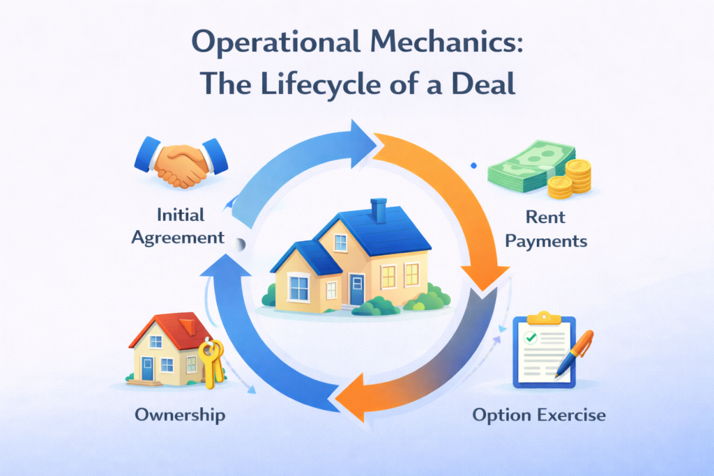Step-by-step rent-to-own process in Dubai - option fee payment and equity accumulation phase explained