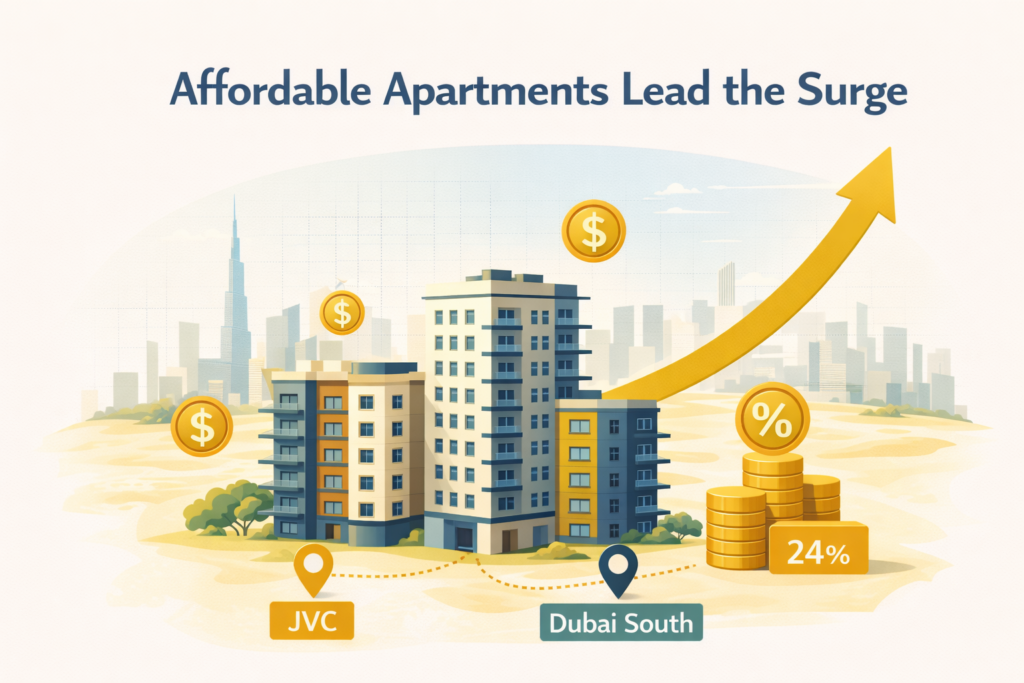 Dubai affordable apartment price growth 2025 - Dubai Silicon Oasis and JVC per square foot increase